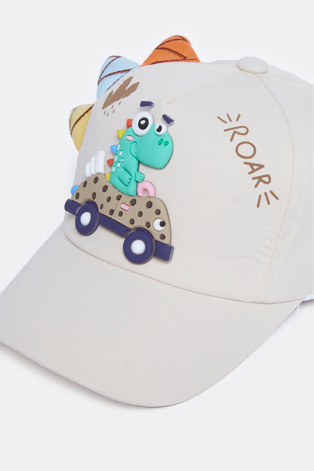 Boys Beige Dino Embellished Cap