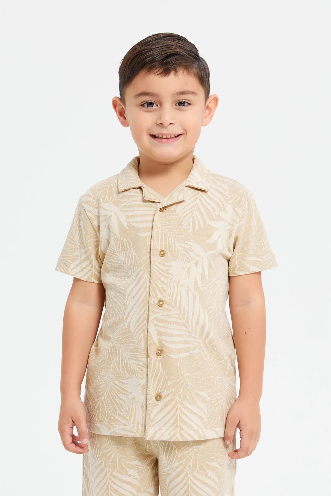 Boys Beige Jacquard Shirt