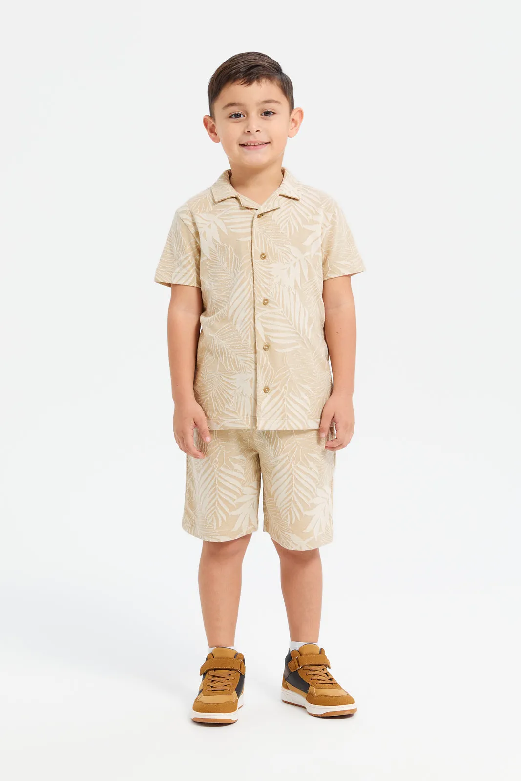 Boys Beige Jacquard Shirt