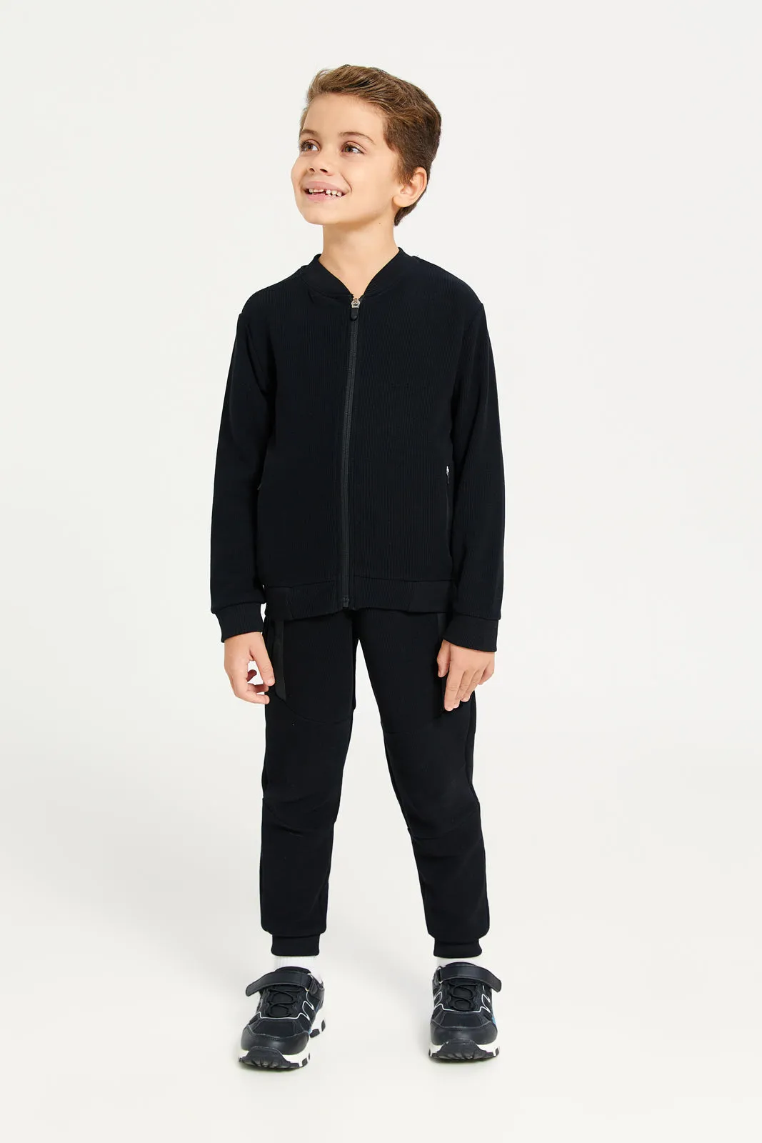 Boys Black Baseball Collar Sweatshirt