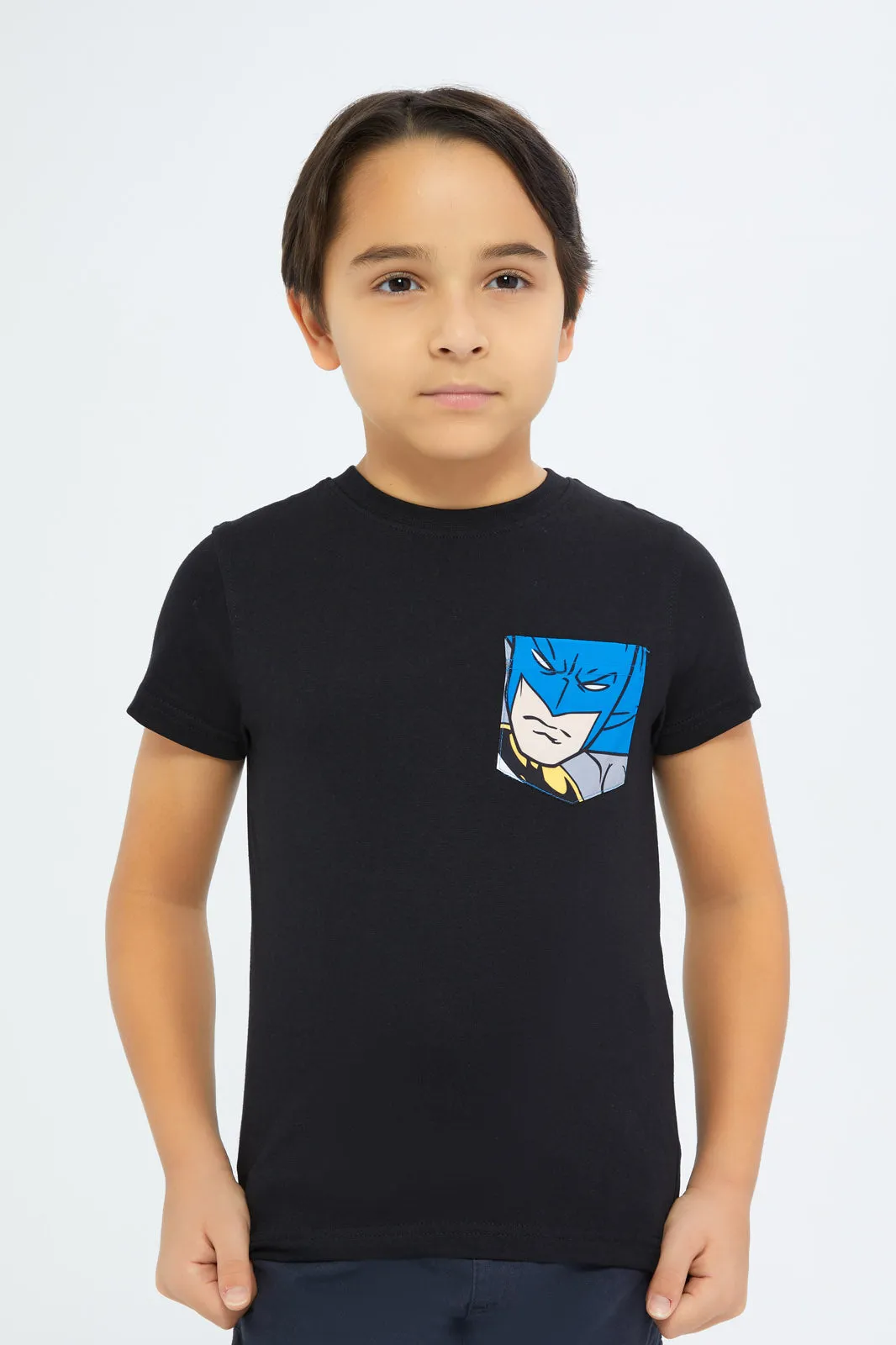 Boys Black Batman Pocket T-Shirt