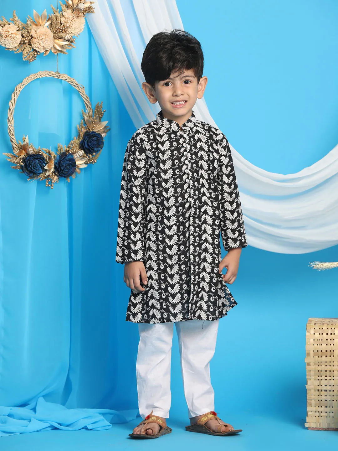 Boy's Black Chikankari Kurta - Vastramay Boys