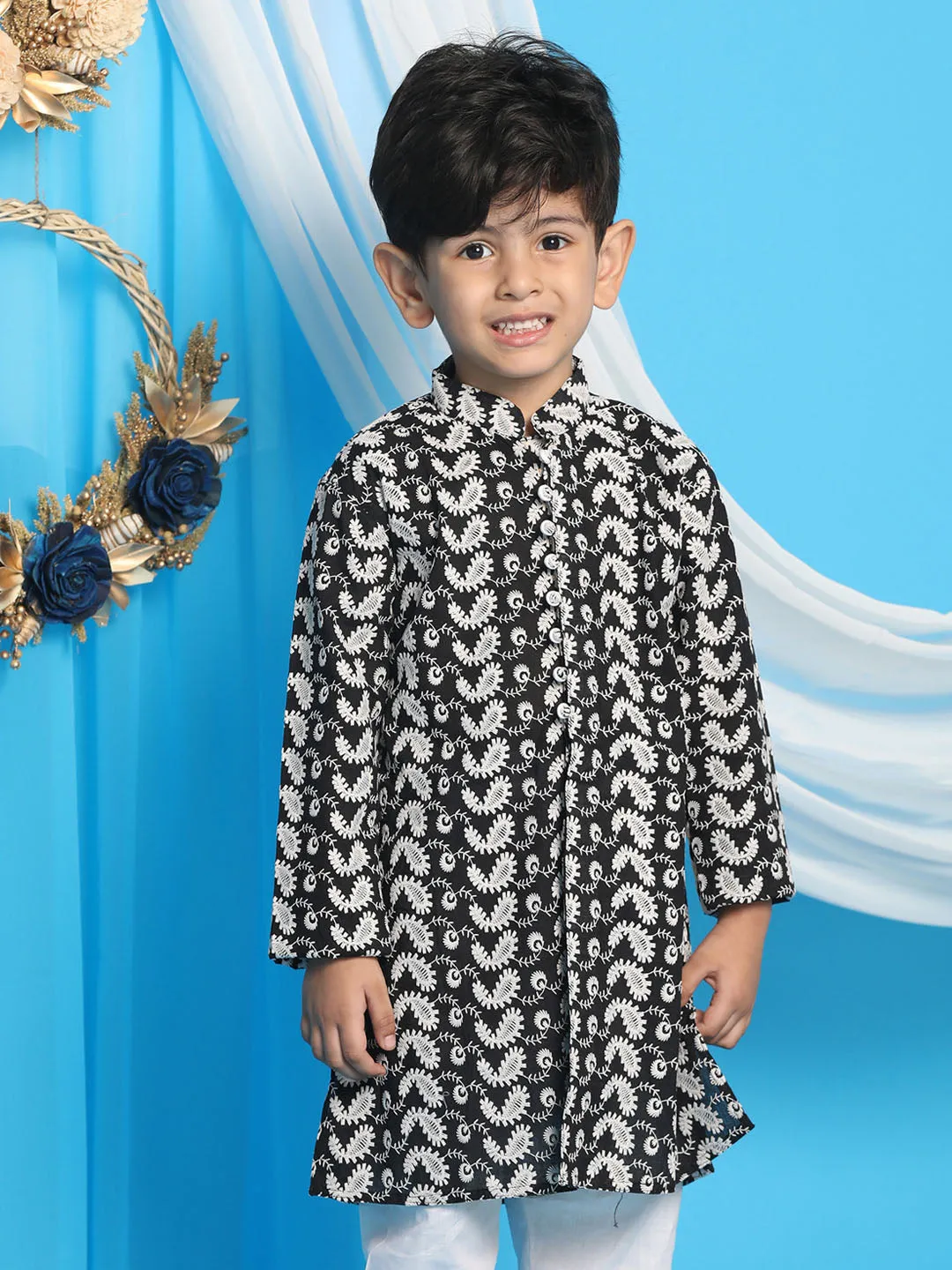 Boy's Black Chikankari Kurta - Vastramay Boys