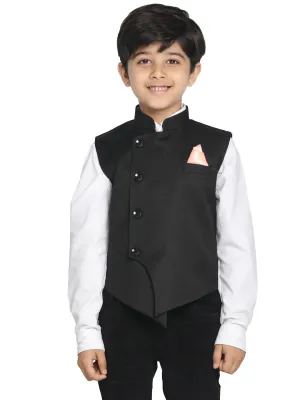 Boy's Black Cotton Blend Nehru Jacket - JBN Creation