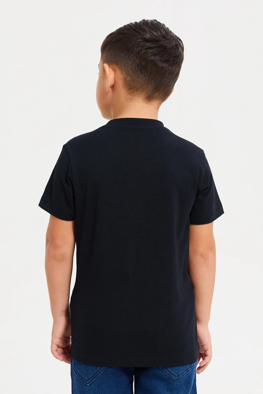 Boys Black Embroidered T-Shirt