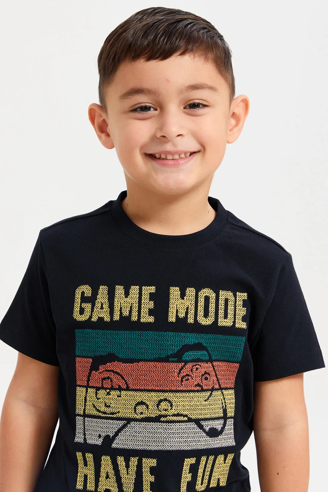 Boys Black Embroidered T-Shirt