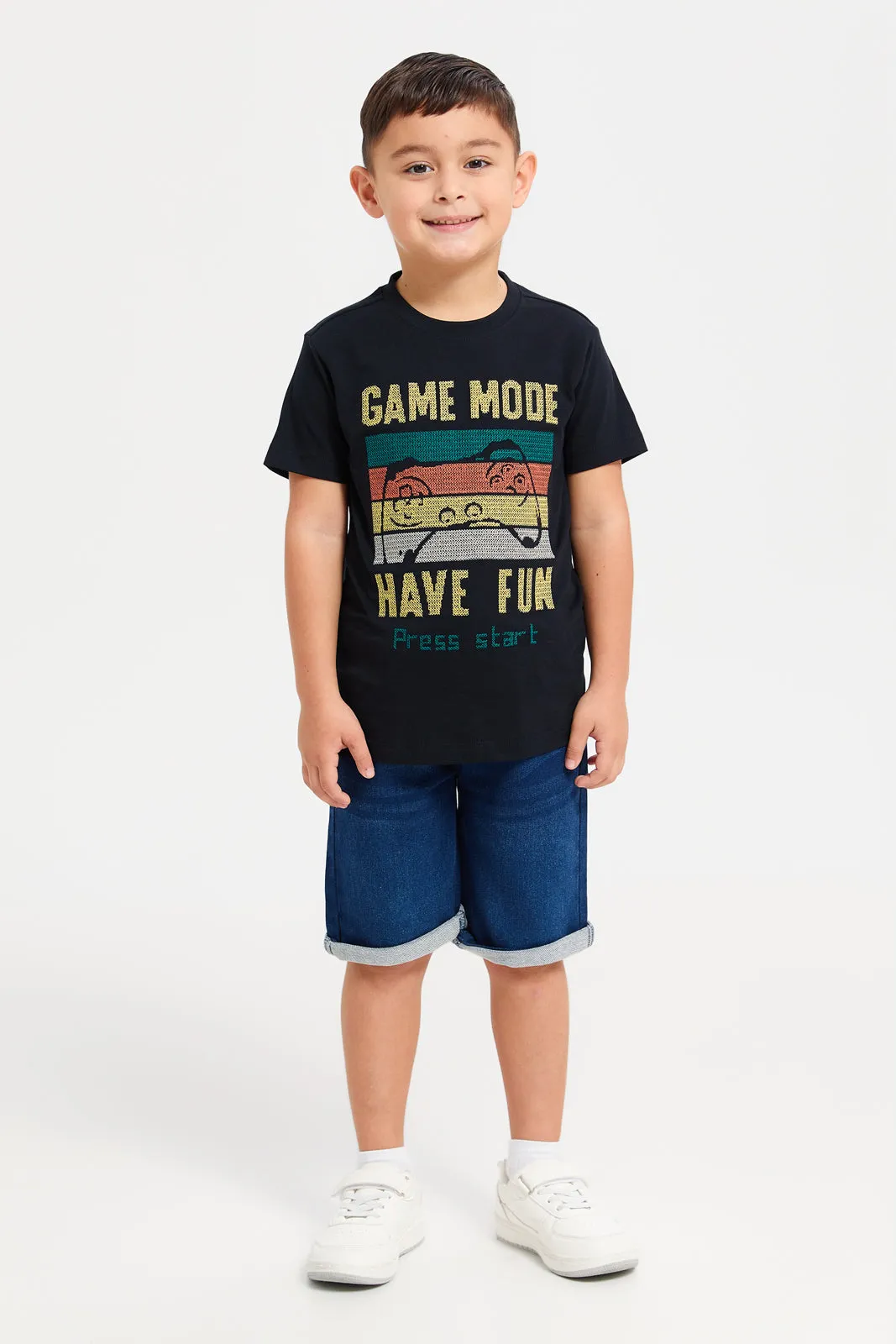 Boys Black Embroidered T-Shirt