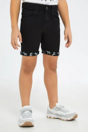 Boys Black Printed Short