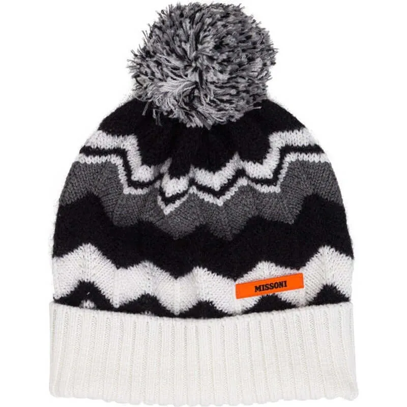 Boys Black/White Knitted Pom Pom Hat