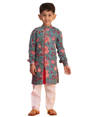 Boy's Blue And White Kurta Pyjama Set - Vastramay Boys