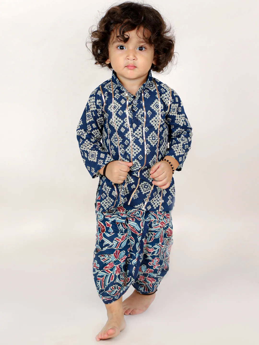 Boy's  Blue Color Gota Lace Kurta With Dhoti - KID1 Boys