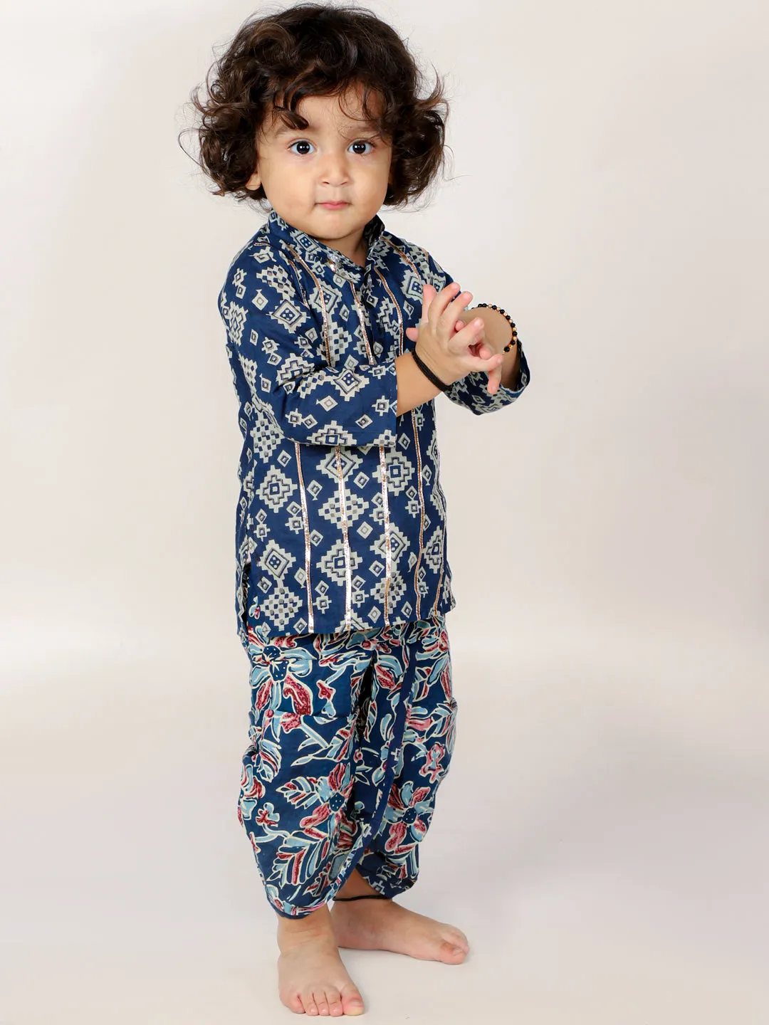 Boy's  Blue Color Gota Lace Kurta With Dhoti - KID1 Boys