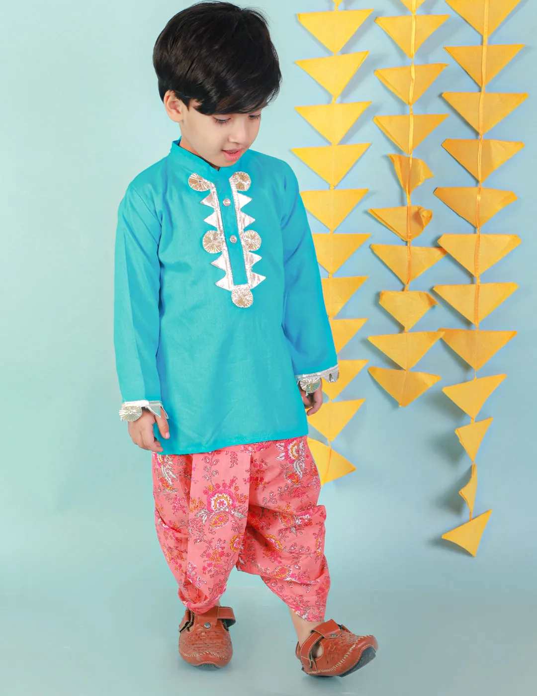 Boy's Blue Color Kurta with floral dhoti - KID1 Boys