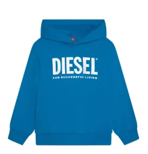 Boys Blue Cotton Logo Hoodie