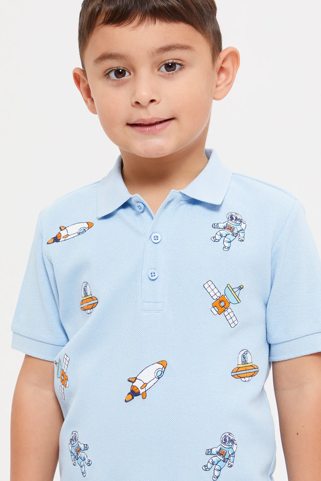 Boys Blue Embroidered Polo Shirt