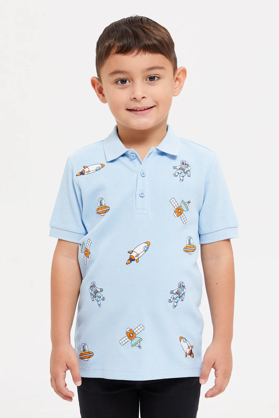 Boys Blue Embroidered Polo Shirt