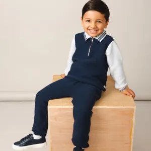 Boys Blue Knitted Zip Neck Polo Set