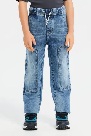 Boys Blue Loose Fit Patch Jeans