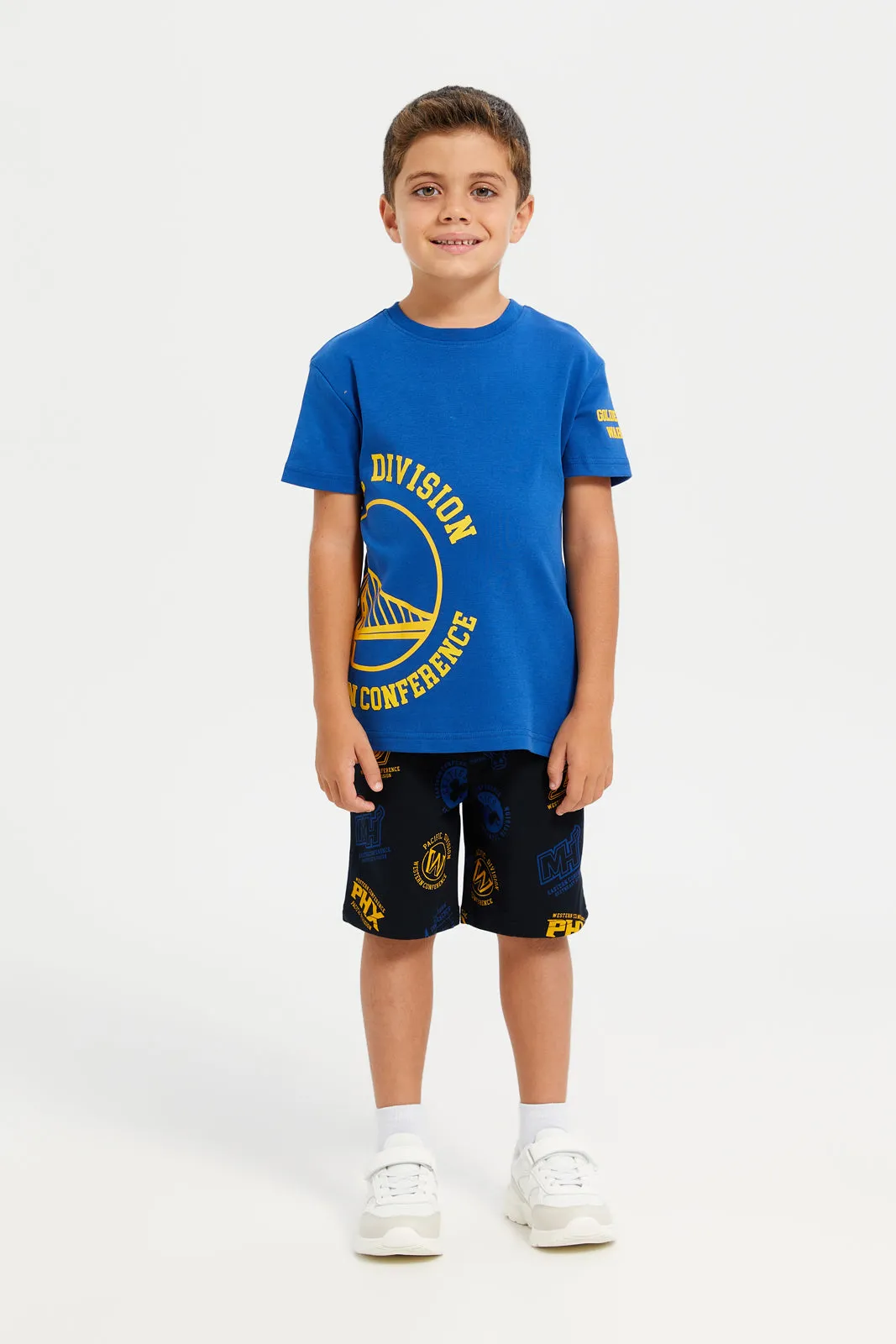 Boys Blue Printed Golden State Warriors T-Shirt