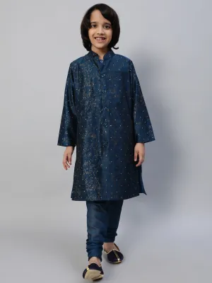 Boy's Blue Printed Sherwani With Churidar - Aks Boys