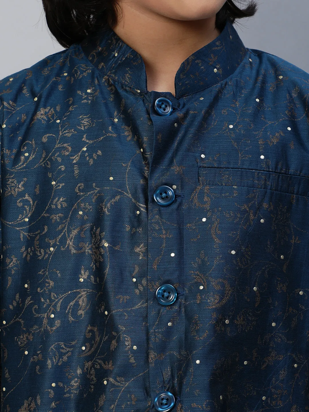 Boy's Blue Printed Sherwani With Churidar - Aks Boys