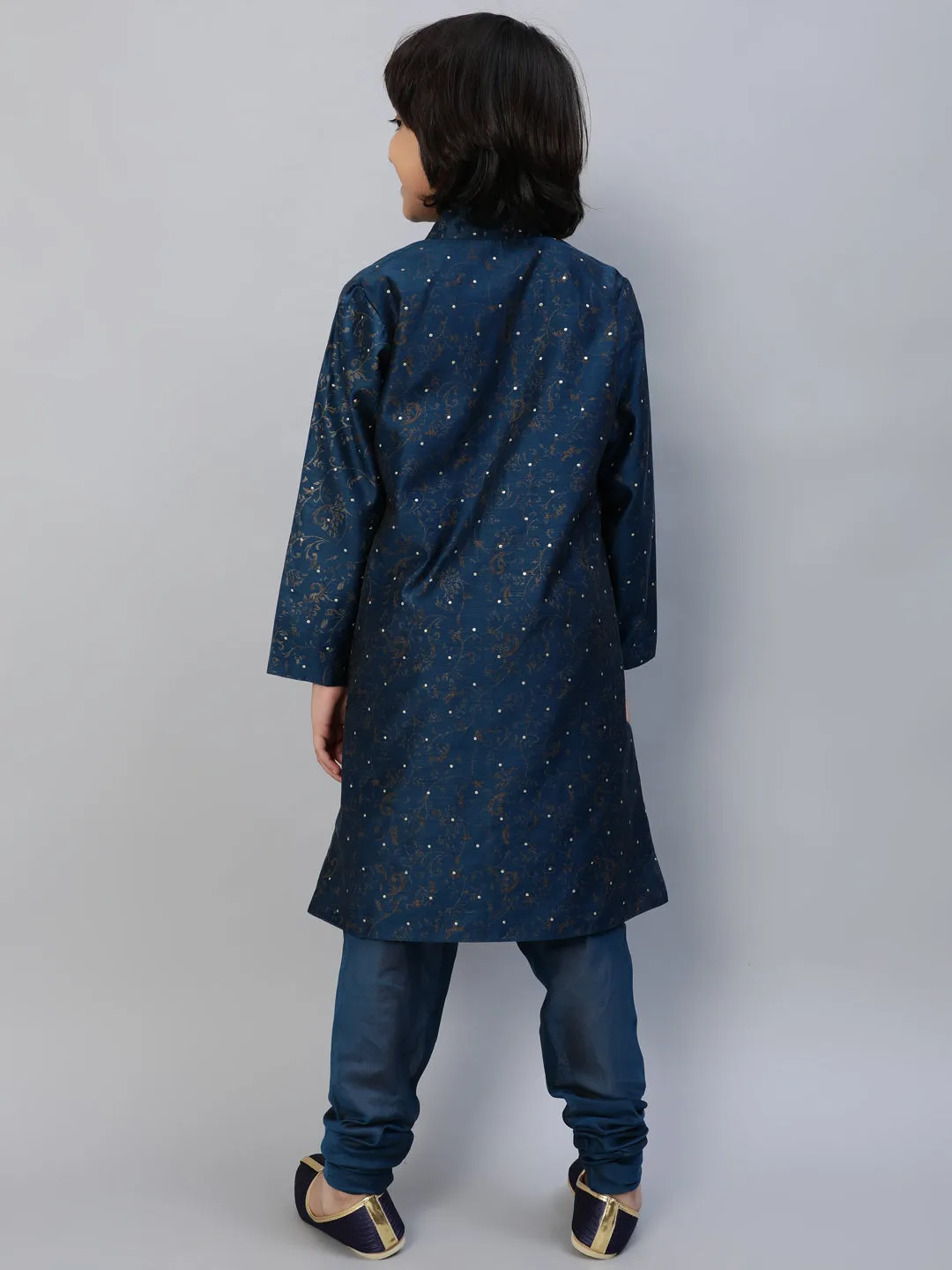 Boy's Blue Printed Sherwani With Churidar - Aks Boys