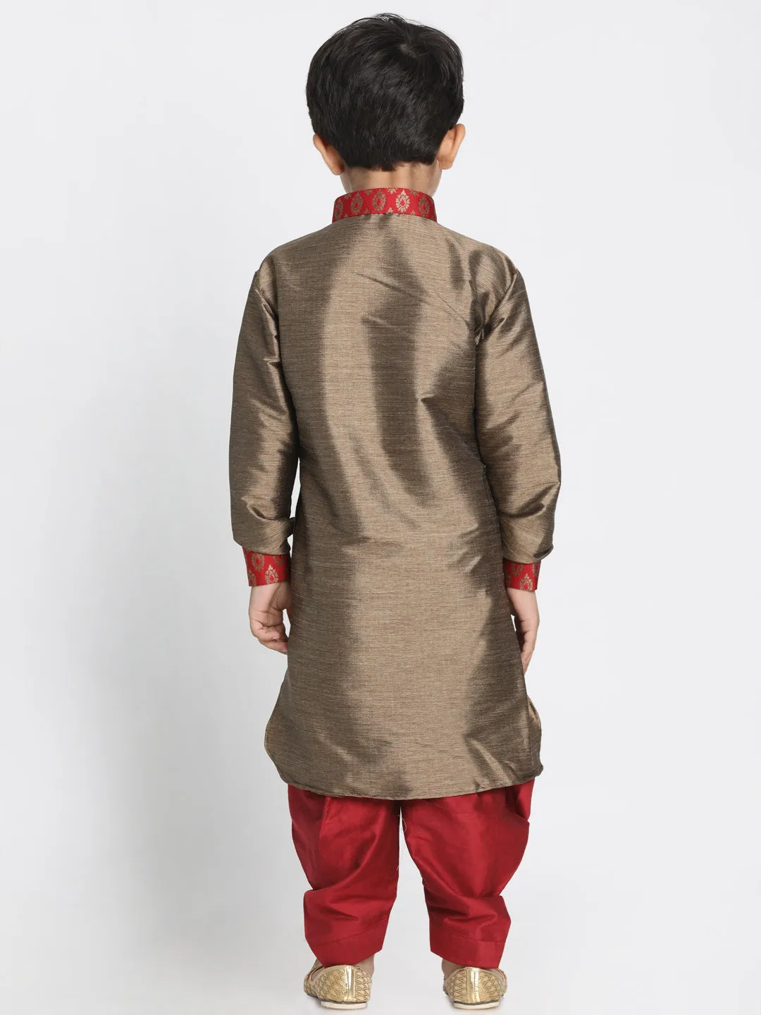 Boy's Bronze And Maroon Silk Blend Kurta And Dhoti Set - JBN Creation