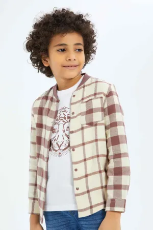 Boys Brown Flannel Check Shirt And T-Shirt Set (2 Piece)