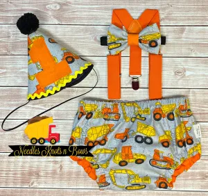 Boys Cake Smash Outfit, Construction 1st Birthday Outfit, Tractor