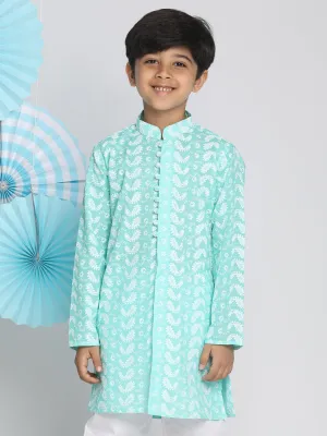 Boy's Chikankari Green Kurta - Vastramay Boys