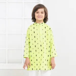 Boys Cotton Printed Kurta | Sharp Green