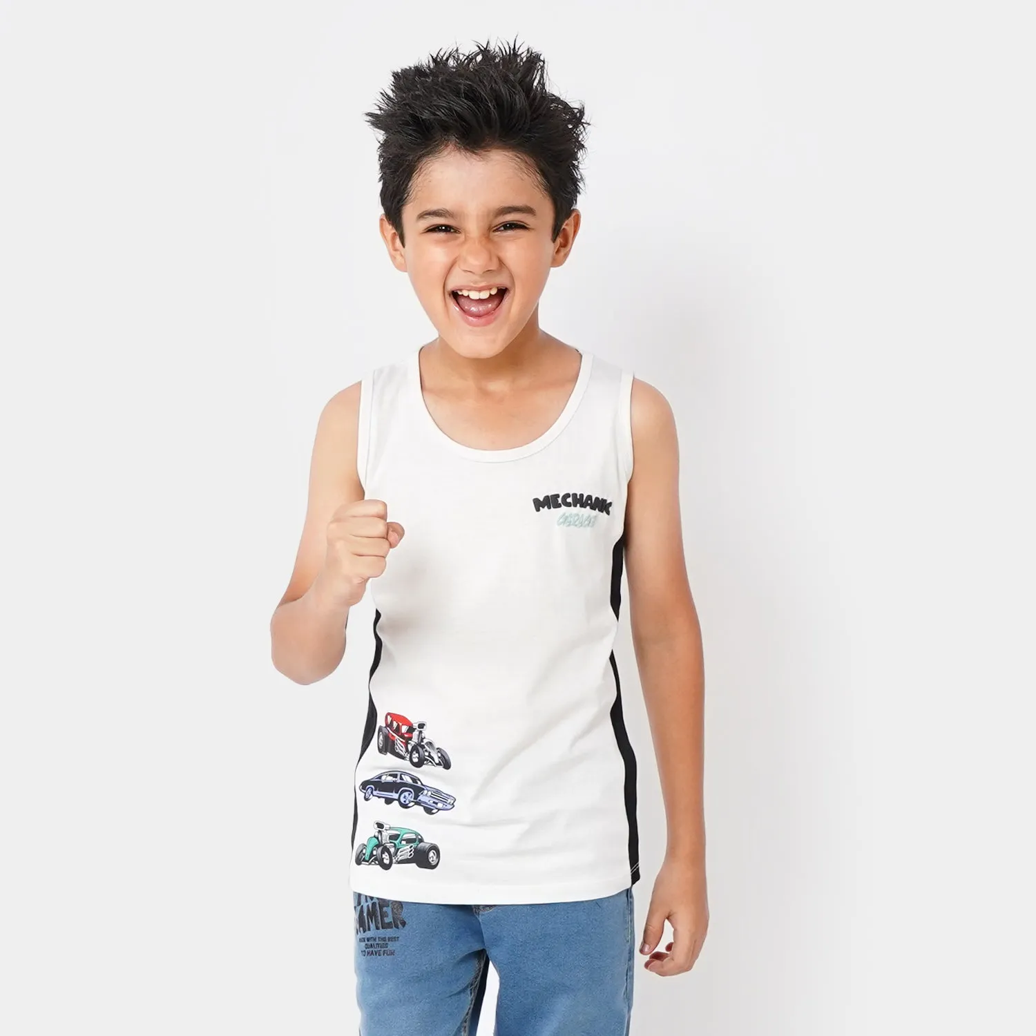 Boys Cotton Sando Mechanic - Barley Blue