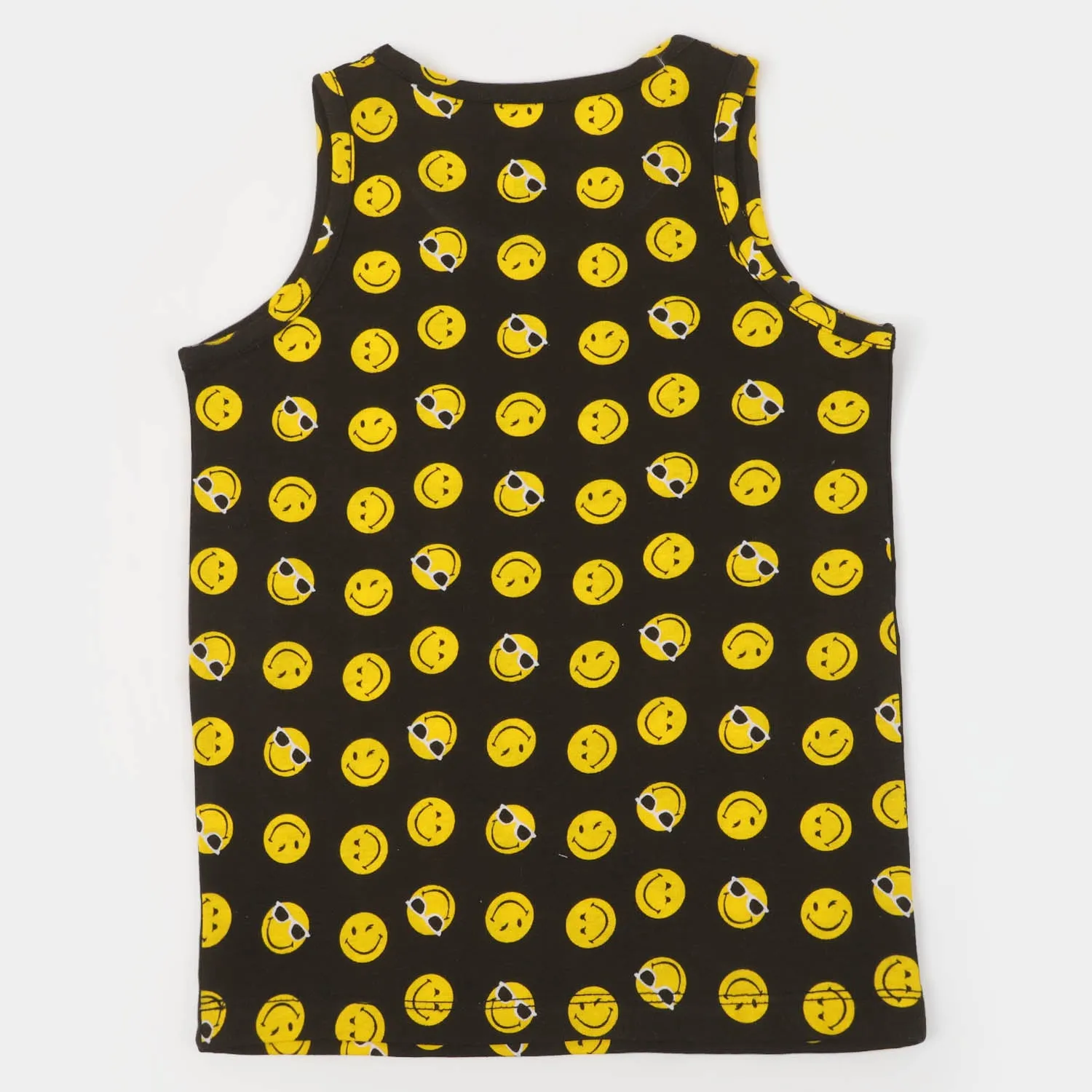 Boys Cotton Sando Smiley - BLACK