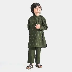 Boys Cotton Slub Shalwar Suit (Monotone)-Green