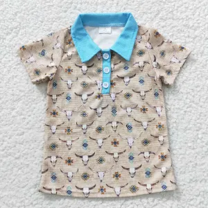 boys cow head walf checks shirts BT0210