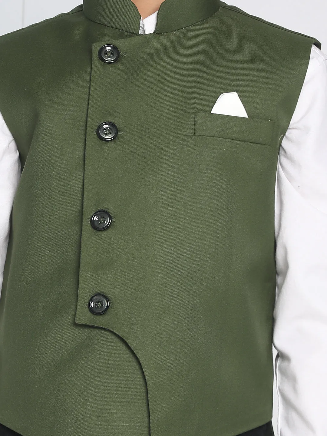 Boy's Dark Green Cotton Blend Nehru Jacket - JBN Creation