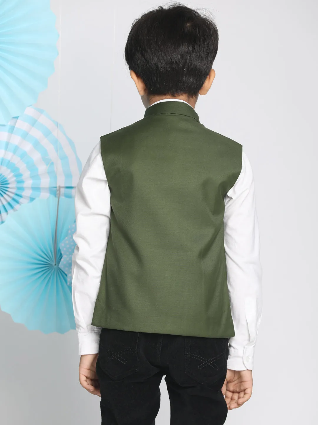 Boy's Dark Green Cotton Blend Nehru Jacket - JBN Creation