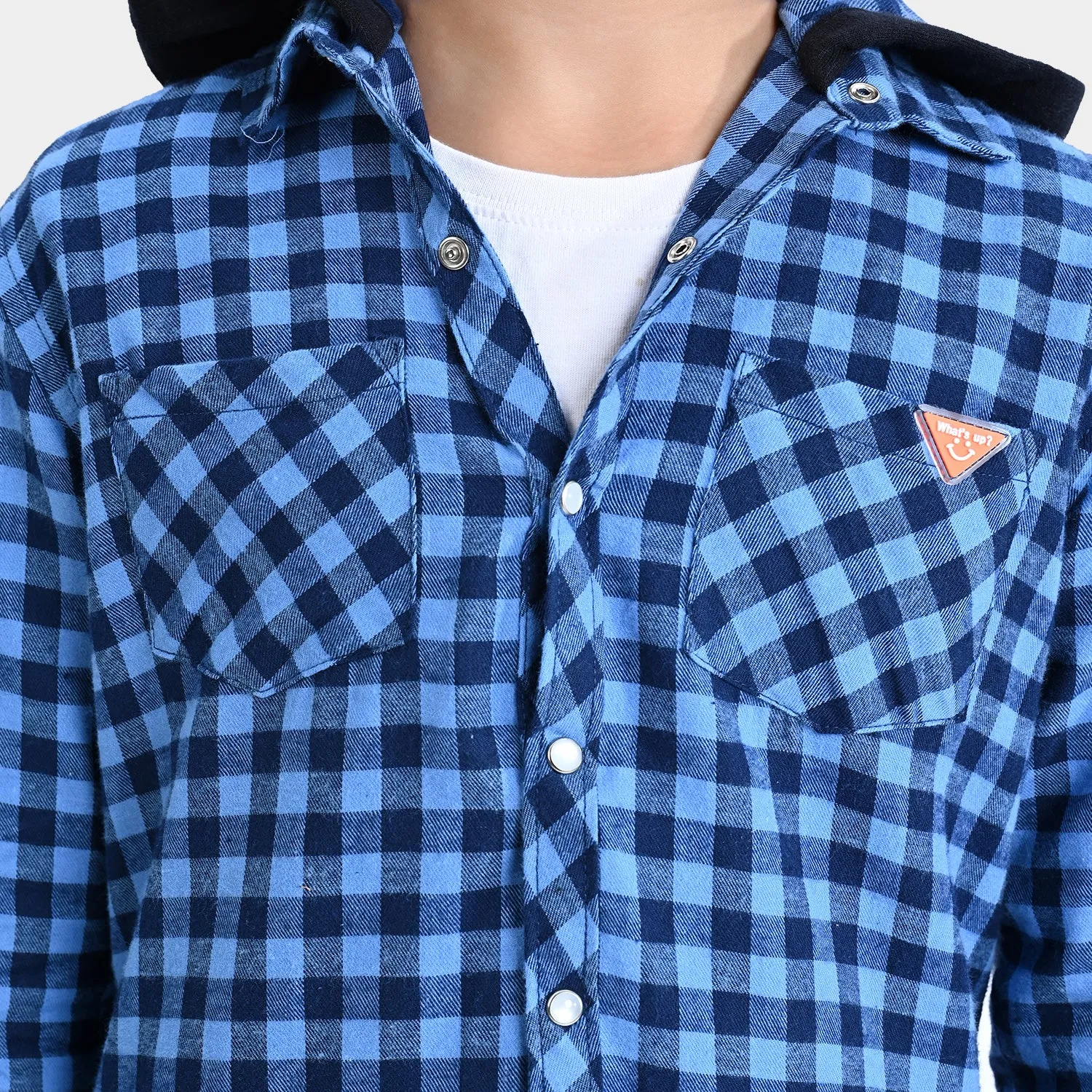 Boys Flannel Casual Shirt F/S (Wat's UP)-Blue