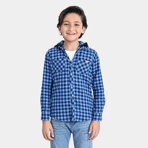 Boys Flannel Casual Shirt F/S (Wat's UP)-Blue