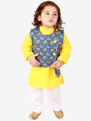 Boy's Floral Jacket Kantha Kurta Pyjama set - KID1 Boys