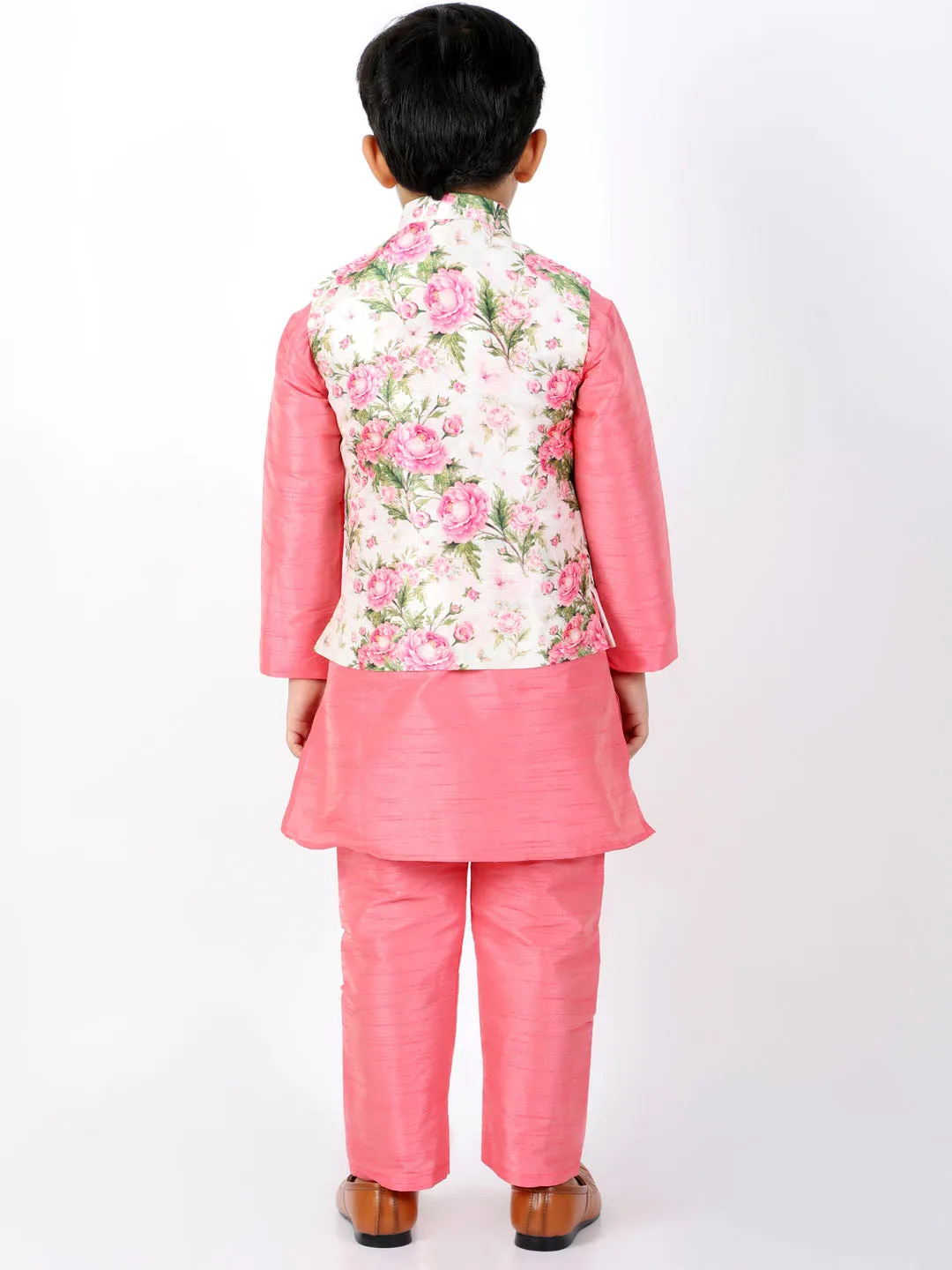 Boy's Floral Printed Jacket, Kurta And Pyjama Set - Vastramay Boys