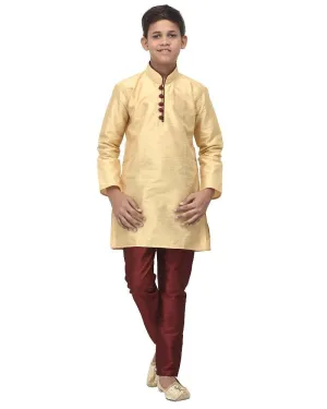 Boy's Gold Solid Kurta With Maroon Churidaar Pyjama - Benstoke KIDS