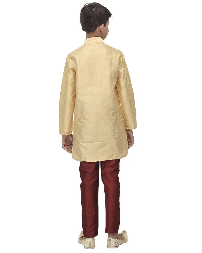 Boy's Gold Solid Kurta With Maroon Churidaar Pyjama - Benstoke KIDS