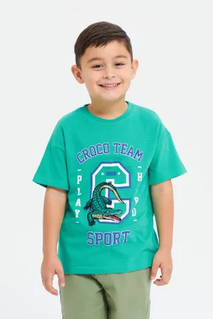 Boys Green Embroidered T-Shirt