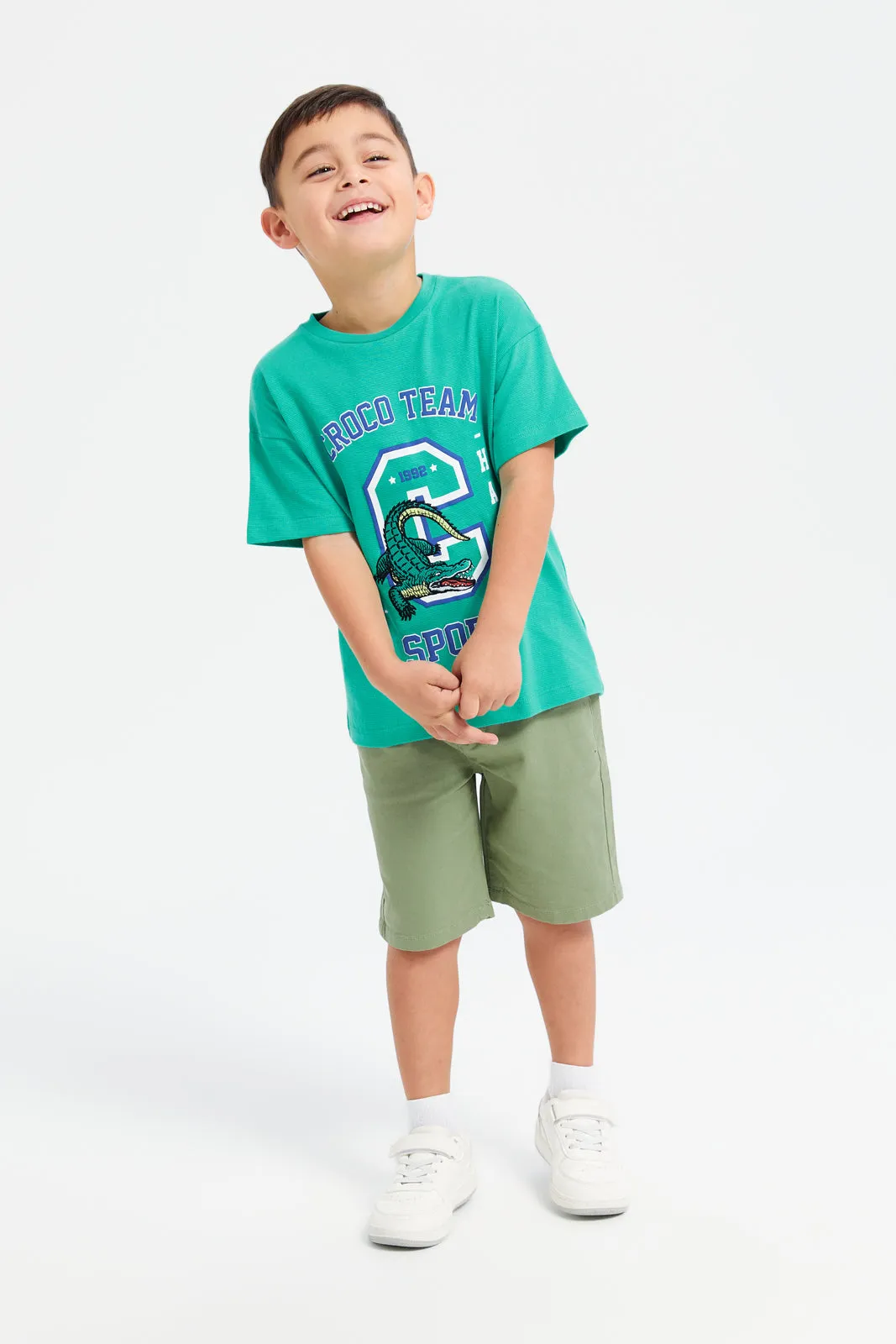 Boys Green Embroidered T-Shirt