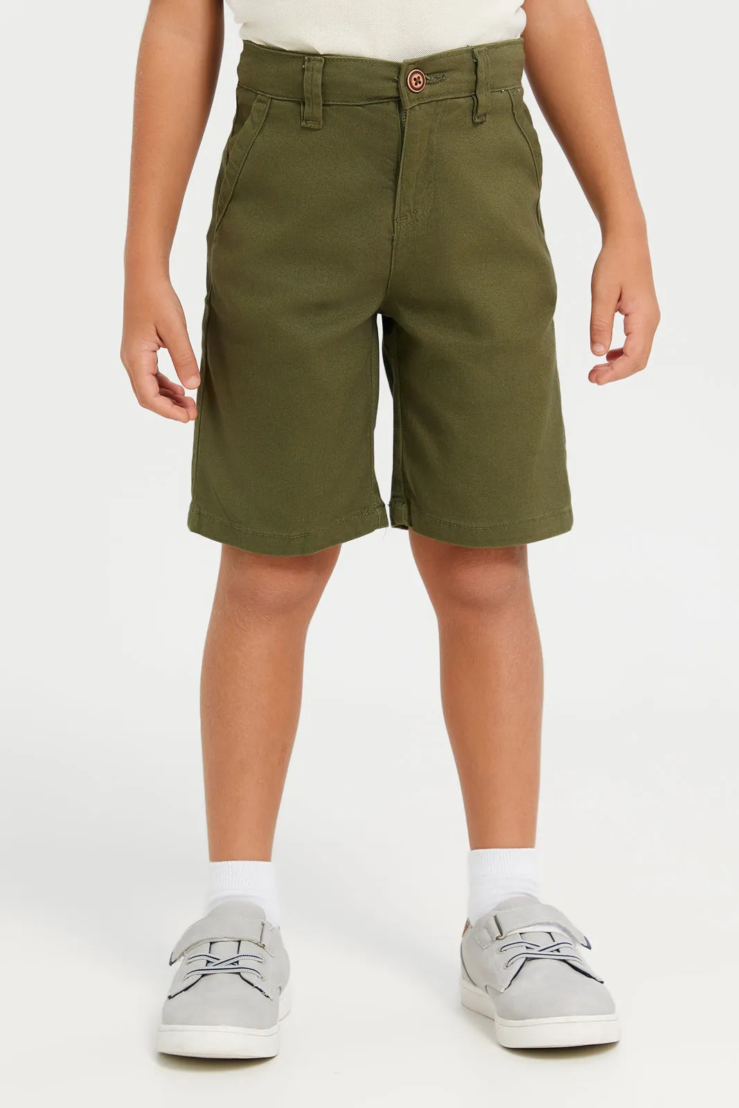 Boys Green Plain Chino Shorts