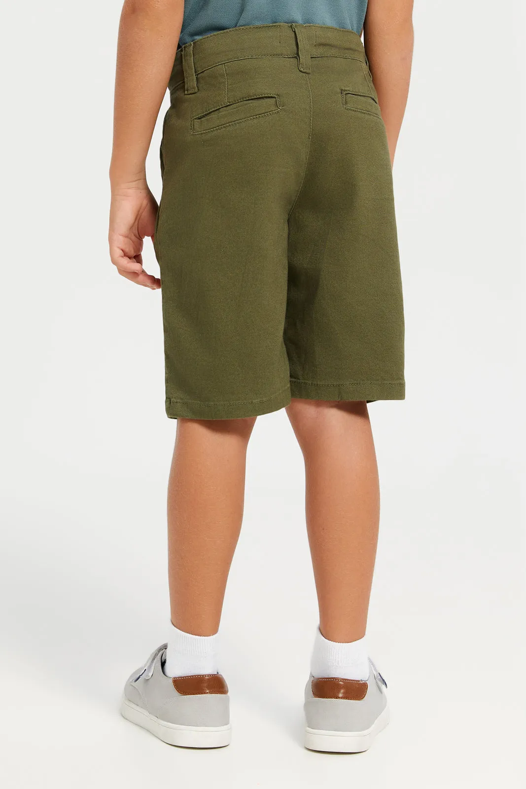 Boys Green Plain Chino Shorts