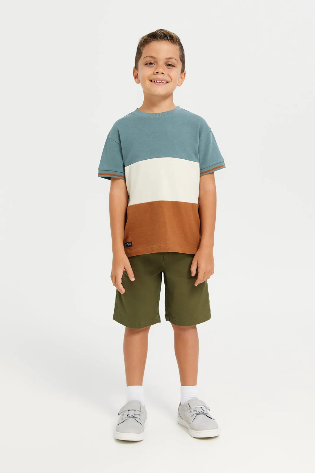 Boys Green Plain Chino Shorts