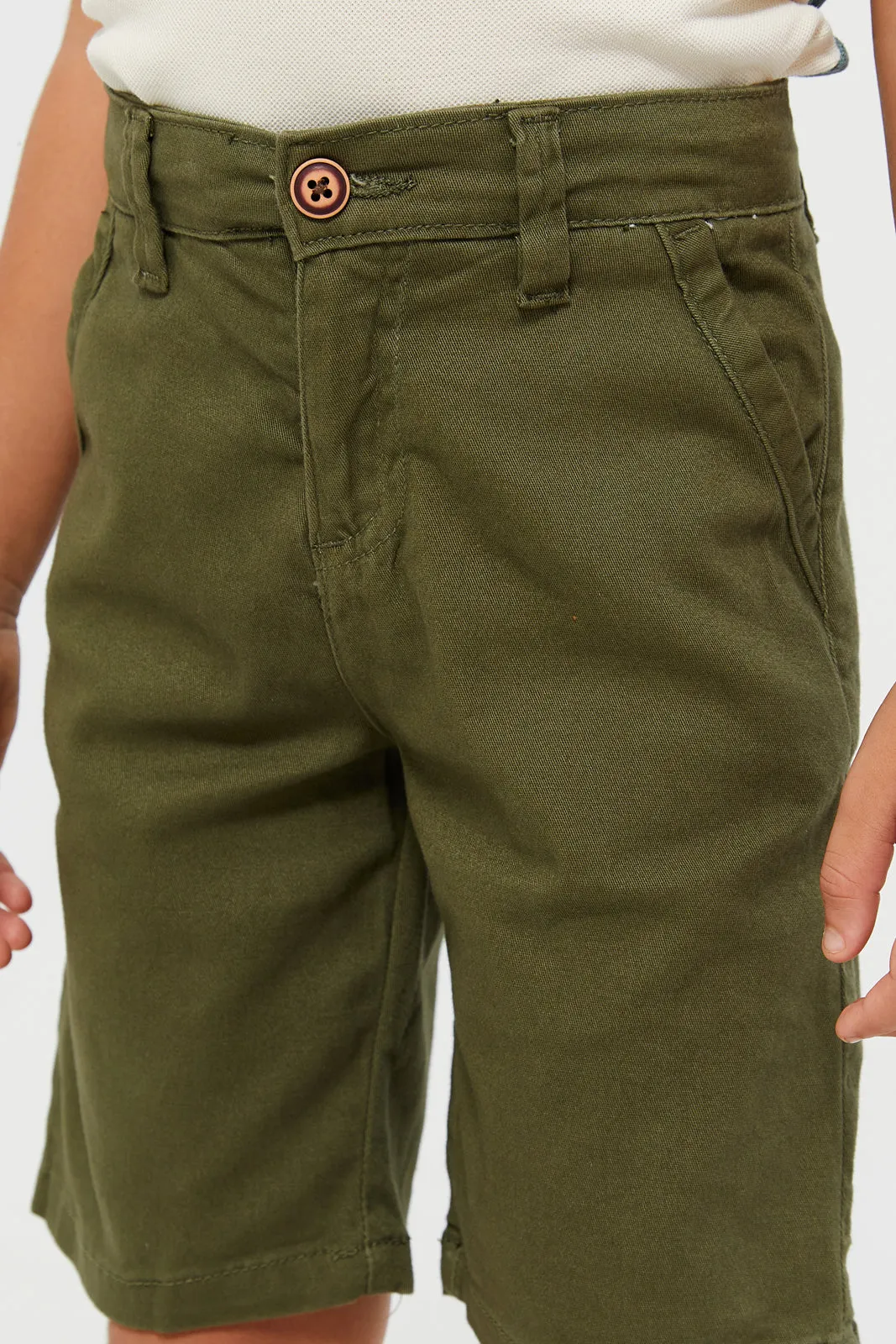 Boys Green Plain Chino Shorts