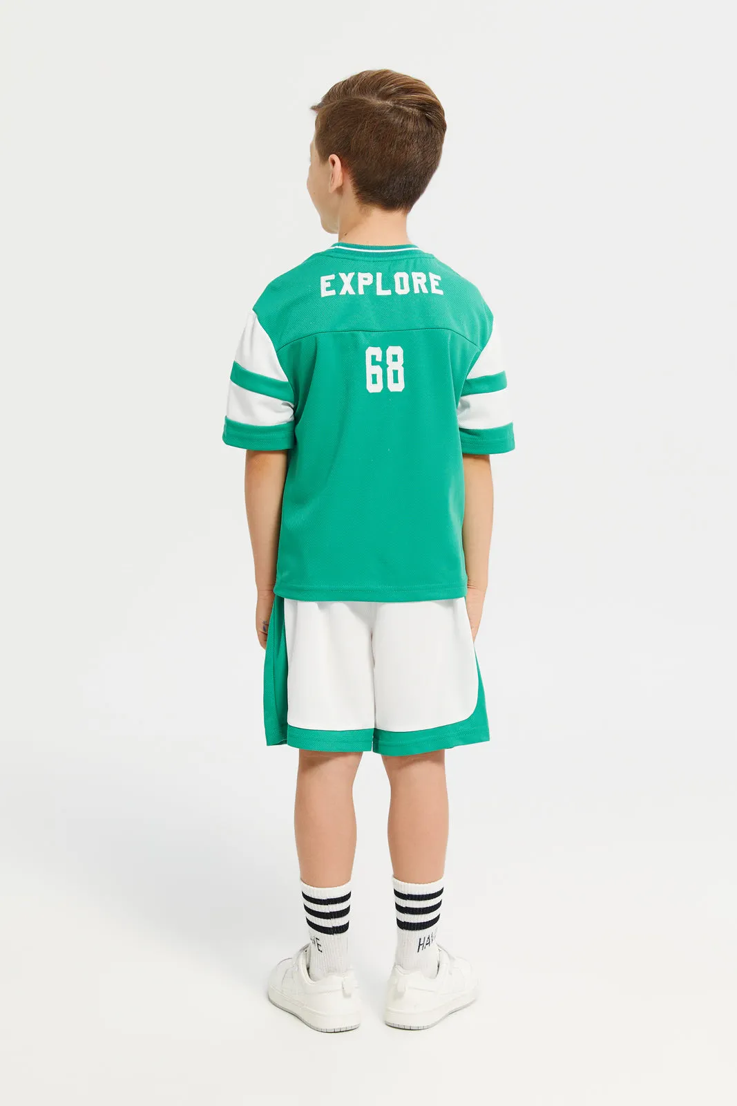 Boys Green Printed T-Shirt And Short Set (2 Piece)